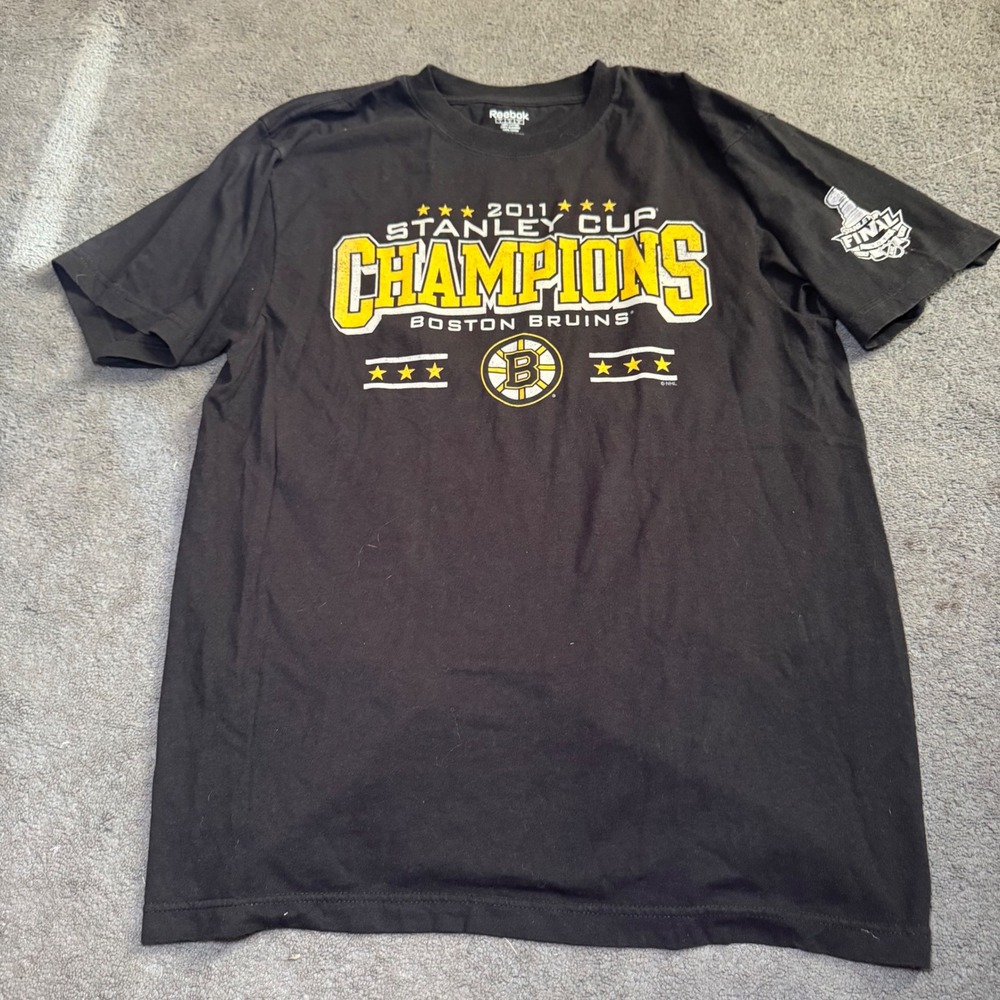 Reebok Boston Bruins 2011 Stanley Cup Champions T-Shirt Mens Large Black NHL